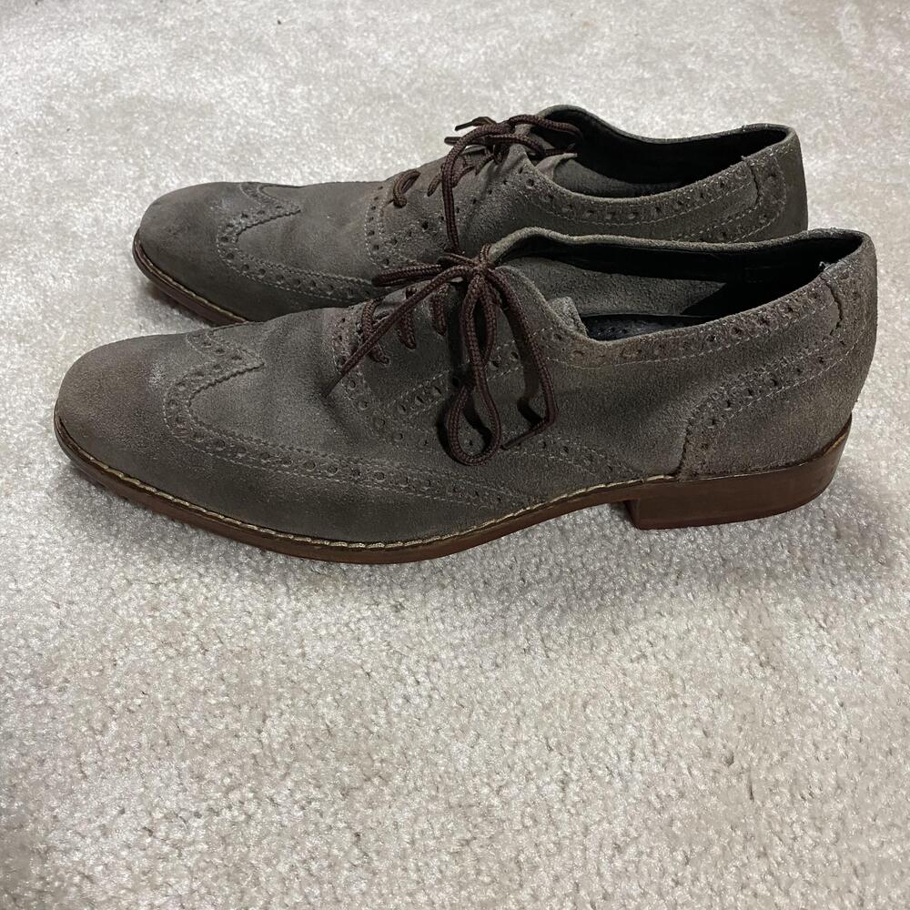 Cole Haan Shoes Mens 10 M Gray Suede Wingtip Brogue Oxford Dress
